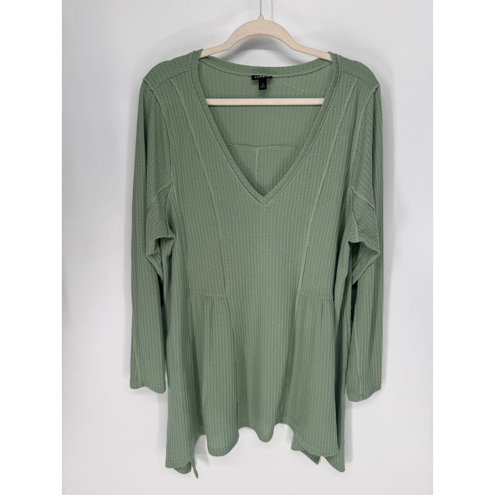 Torrid Tunic Women 3 Green Waffle Knit V-Neck Sharkbite Babydoll Top